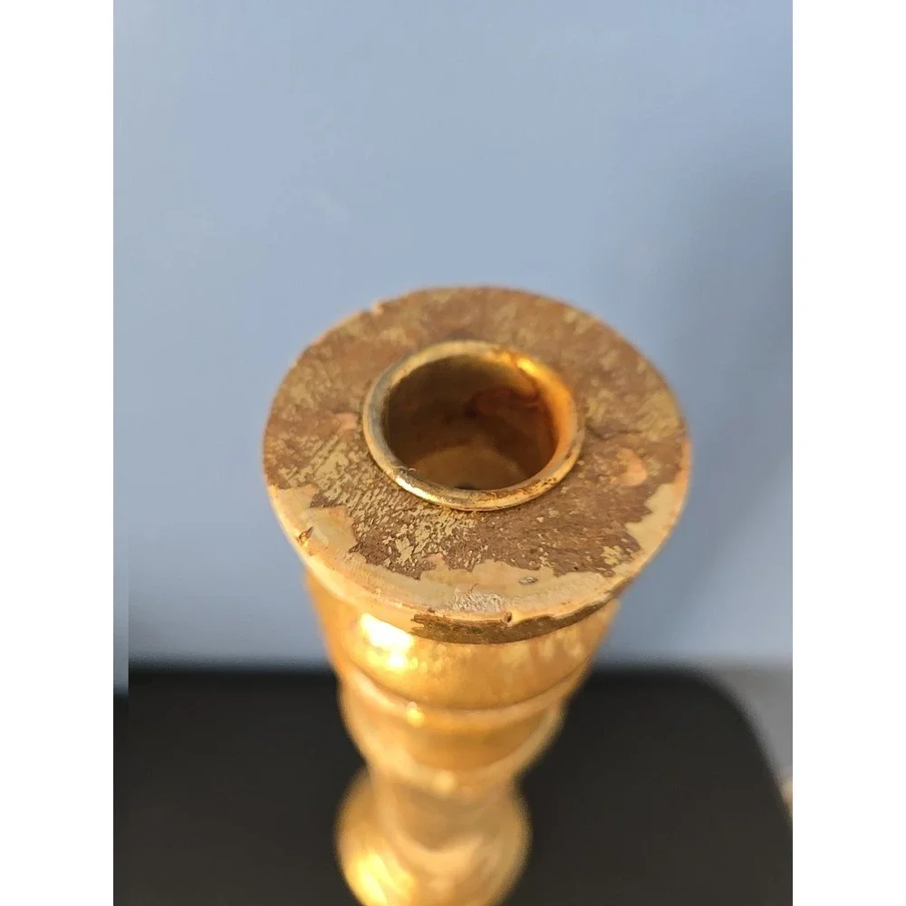 Vintage Spiral Twist Candle Holder Gilded Gold Finish Heavy Resin 14